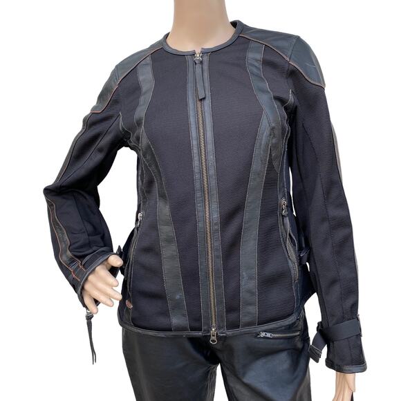 Harley-Davidson Women Riding Gear Black Leather Mesh Motorcycle Jacket S - Picture 1 of 16